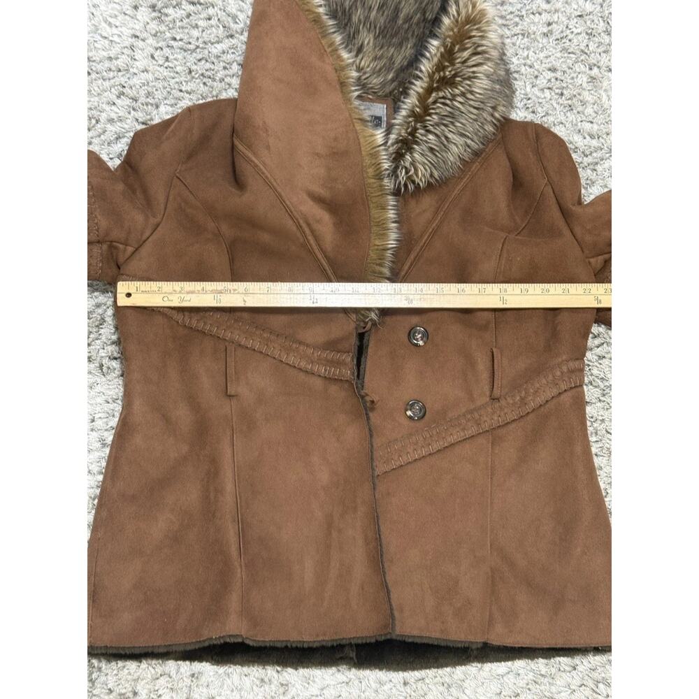 Y2K Neyelle Brown Faux Suede Jacket Faux Fur Collar Trim Penny Lane Coat Size L - Picture 12 of 12